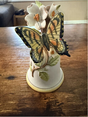 Napcoware Hand Painted Porcelain Butterfly Floral Bell Japan Genuine Porcelain
